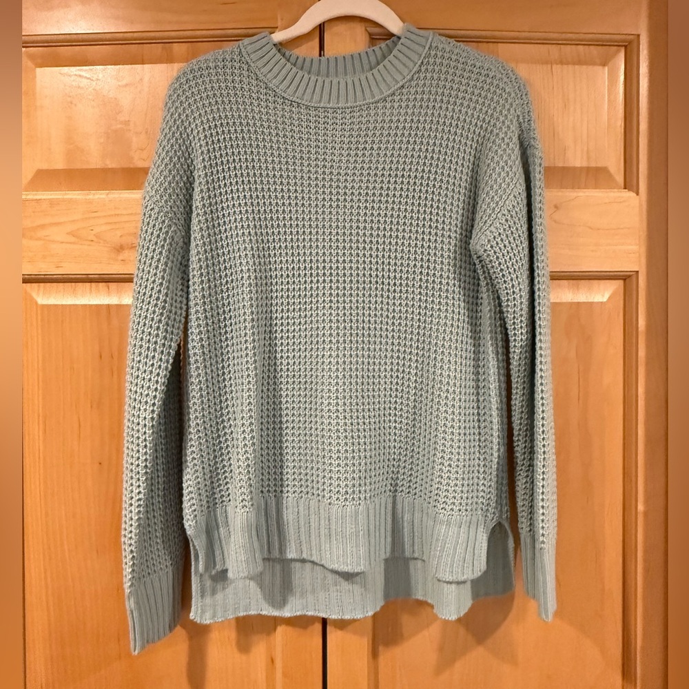 SO Green Crew Neck Sweater with Waffle Knit